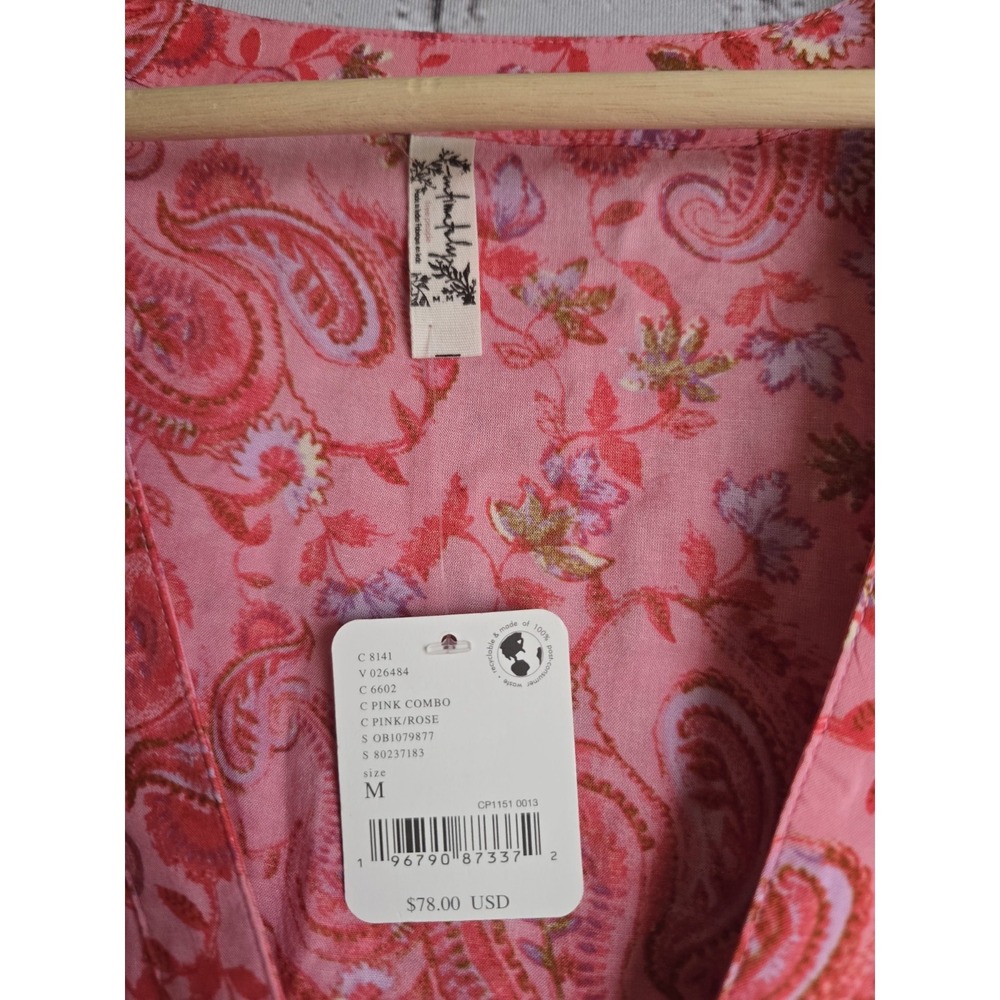 Free People Call Me Later Ruffle Sleeve Bodysuit Pink Combo New Size Medium - Picture 6 of 10